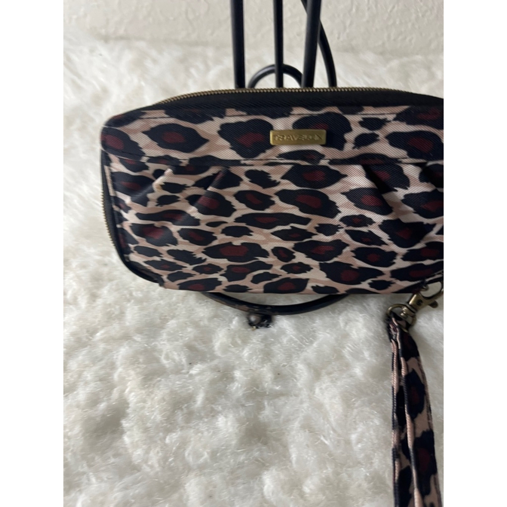 Travelon Wristlet Leopard Print Zip Clutch Wallet Organizer RFID